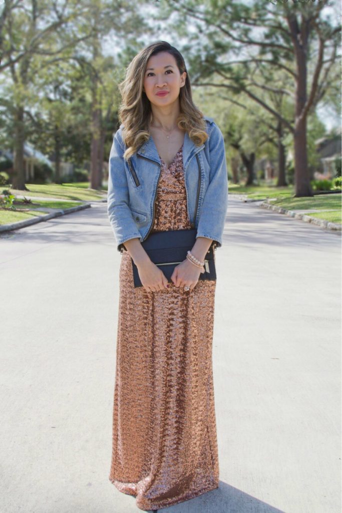 sequin dress with jean jacket